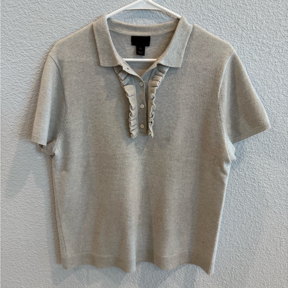 Light Gray Ruffle Polo Sweater - Women